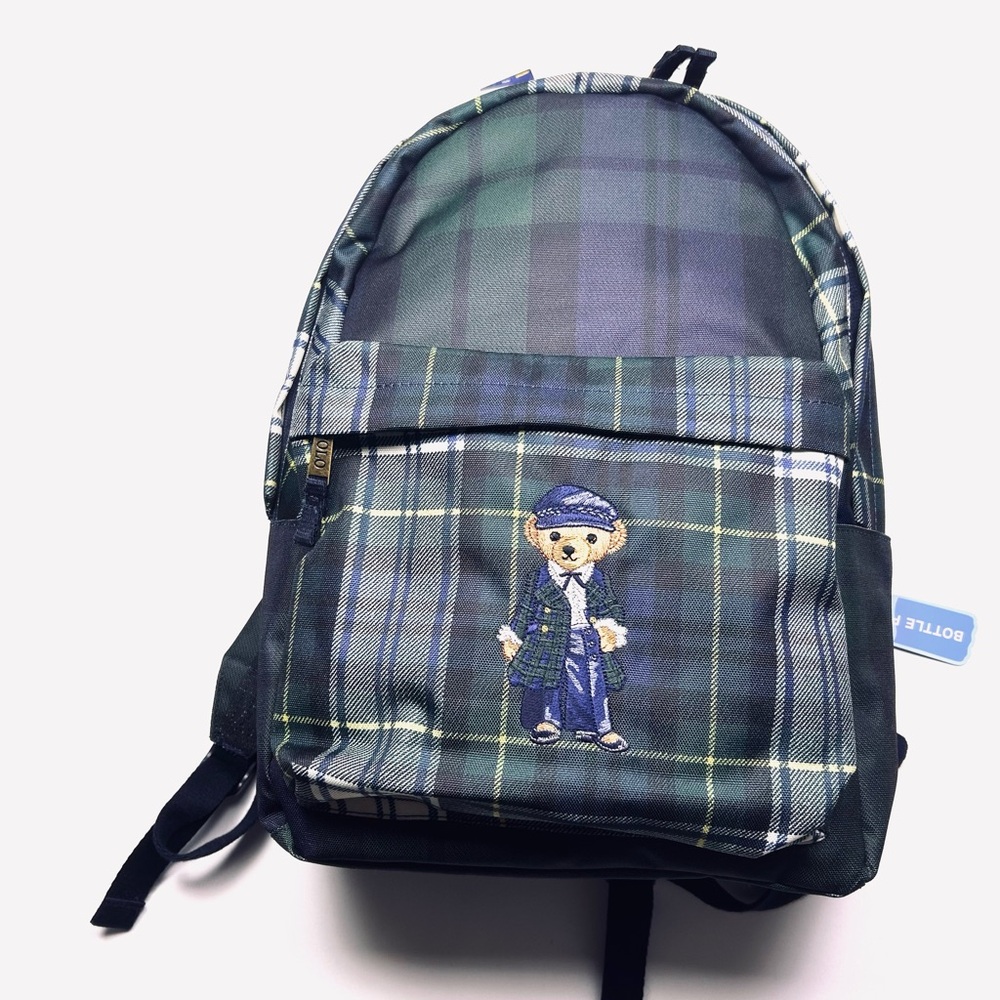 NWT 🧸Polo Ralph Lauren “Plaid POLO-BEAR” Backpack blue/green Gordon Plaid!!